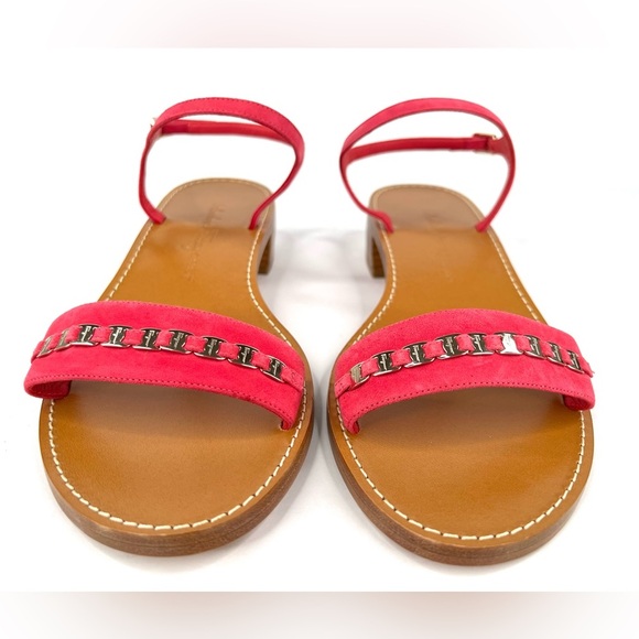 Salvatore Ferragamo Tremiti Gancini Chain Logo Pink Suede Ankle Strap Sandals 7 - Picture 5 of 13